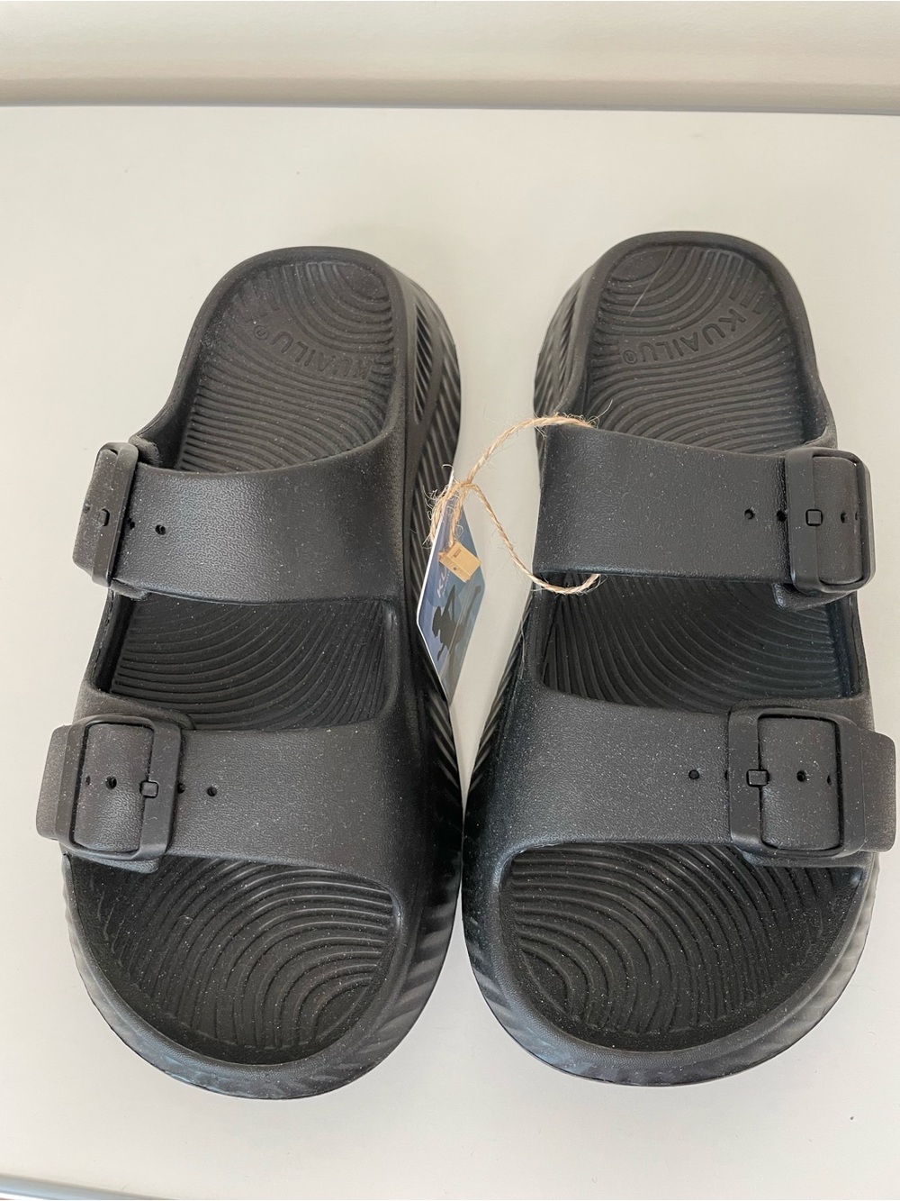 Women's Kuailu Black Double-Buckle Slide Sandals